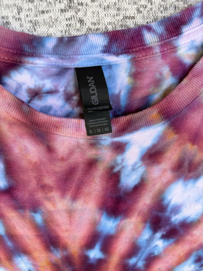 MHD Dusty Rose Dark Purple Blue White Spiral Ice Dye Tie Dye Short Sleeve Shirt 100% Cotton Size XL