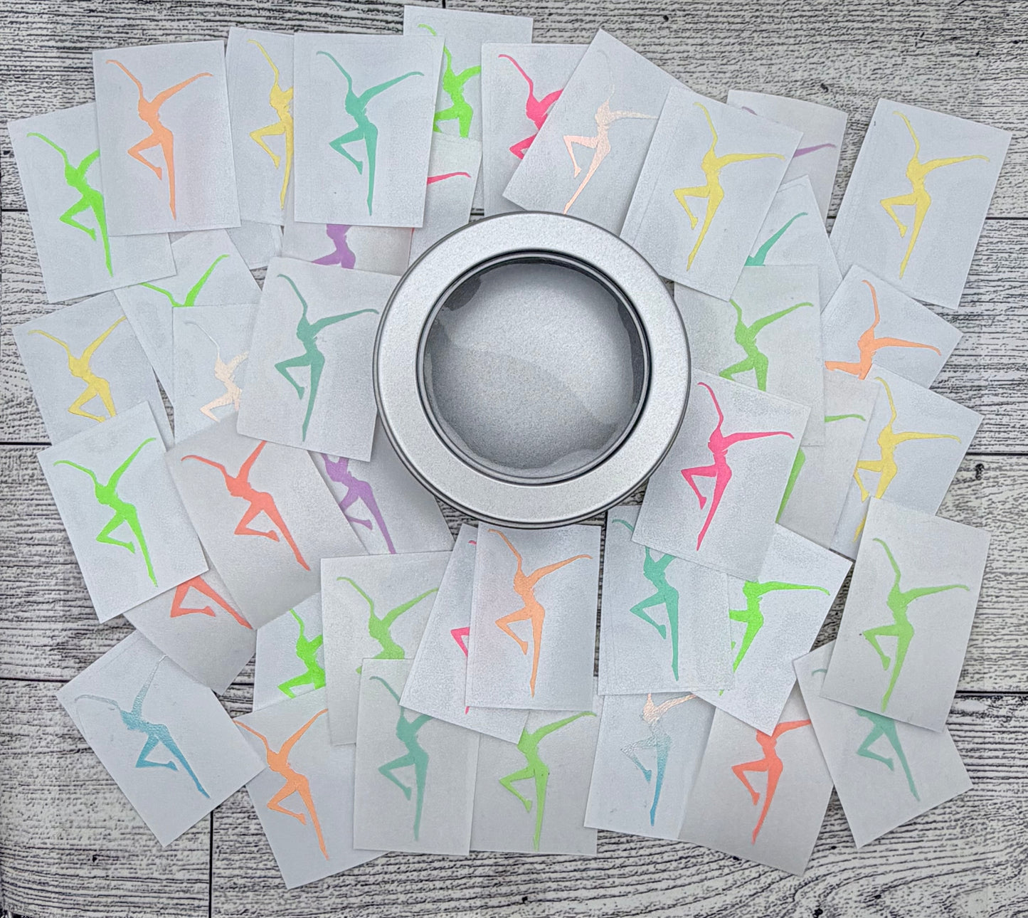 Can O’ Dancers 41 Vinyl Decals 1.5” GLOW IN THE DARK Assorted Colors FDs