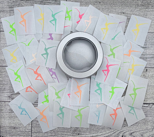 Can O’ Dancers 41 Vinyl Decals 1.5” GLOW IN THE DARK Assorted Colors FDs