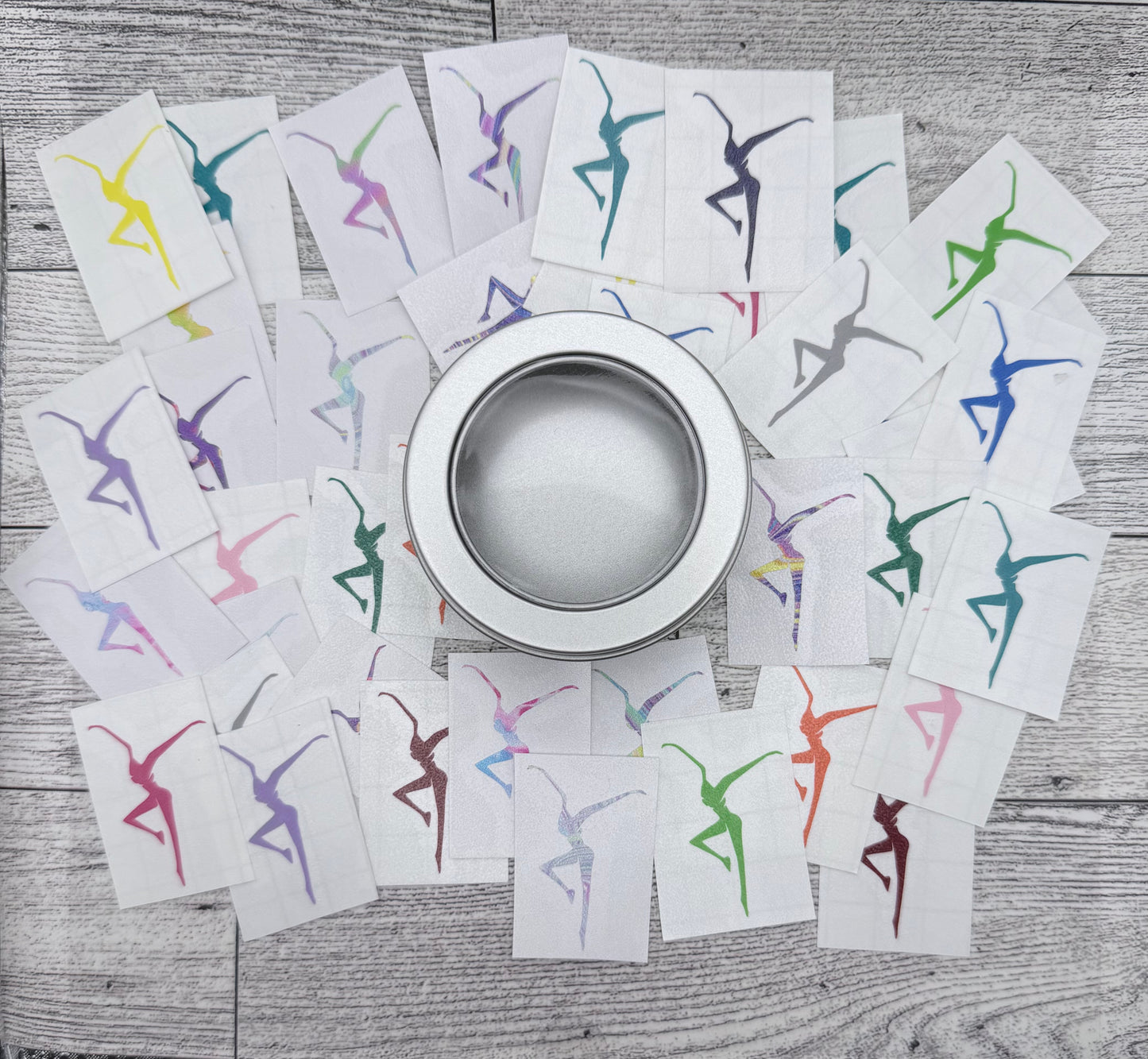 Can O’ Dancers 41 Vinyl Decals 1.5” Assorted Colors Patterns Designs FDs