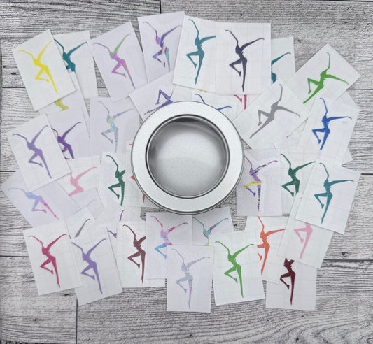 Can O’ Dancers 41 Vinyl Decals 1.5” Assorted Colors Patterns Designs FDs