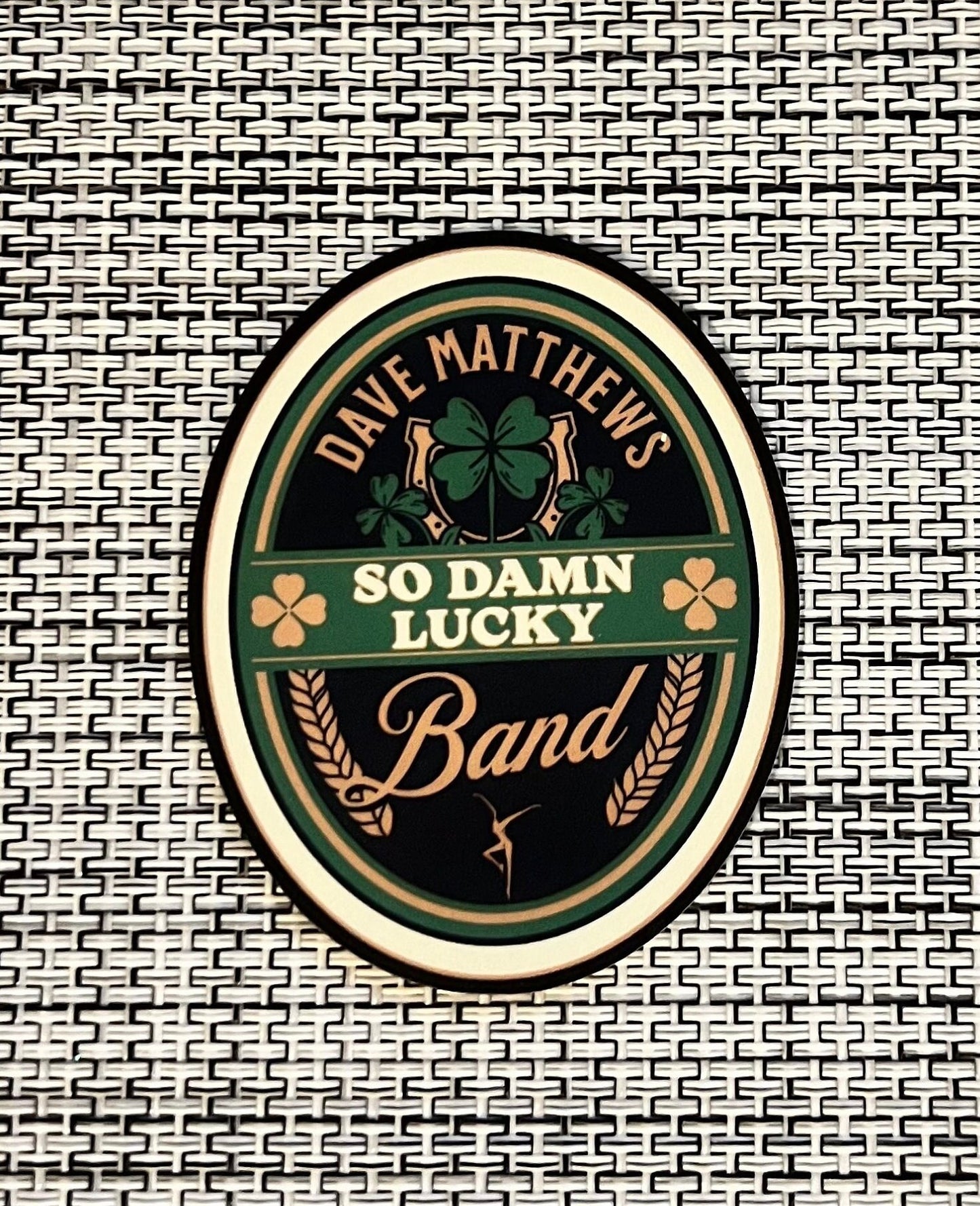 DMB So Damn Lucky Green Brown Black Lucky Shamrock Oval Vinyl Sticker Slap 2.5" x 2" Matte Finish