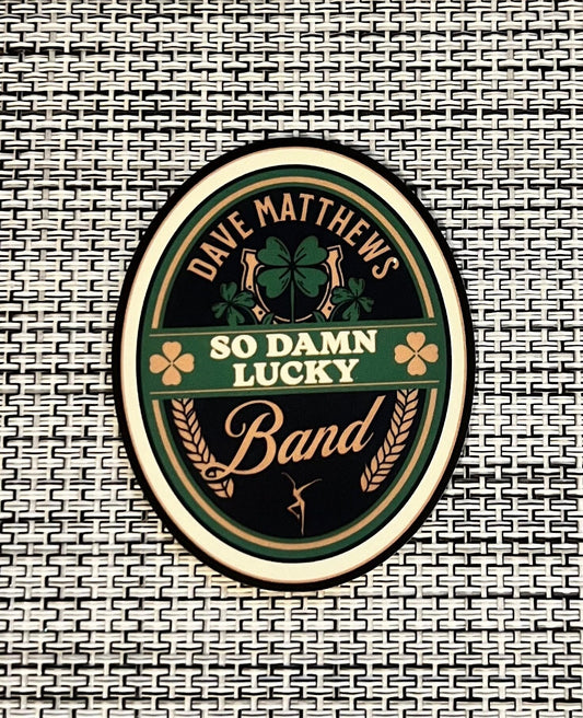DMB So Damn Lucky Green Brown Black Lucky Shamrock Oval Vinyl Sticker Slap 2.5" x 2" Matte Finish