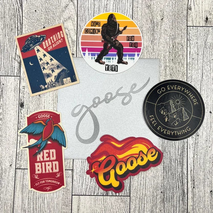 Goose 5 Vinyl Stickers Slaps Red Bird Yeti Flames Earthling Alien Western Sun 4" x 4" Gift Envelope Christmas Birthday Mother's Day