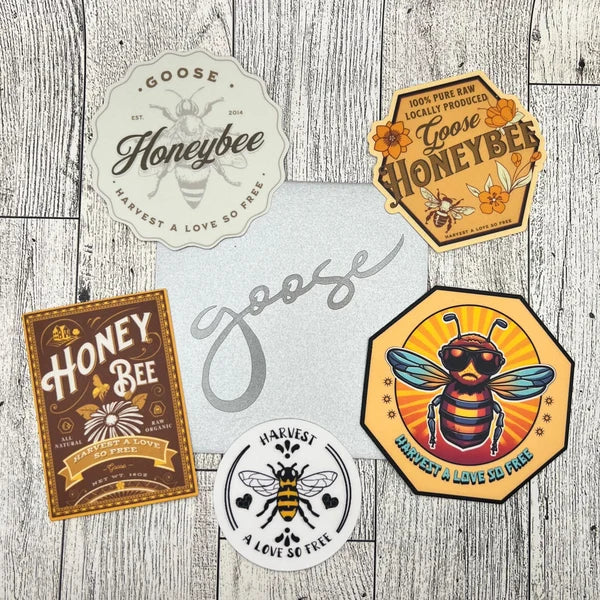 Goose 5 Honeybee Vinyl Stickers Slaps Harvest a Love So Free Silver 4" x 4" Gift Envelope Christmas Birthday Valentine's Day Mother's Day Holidays