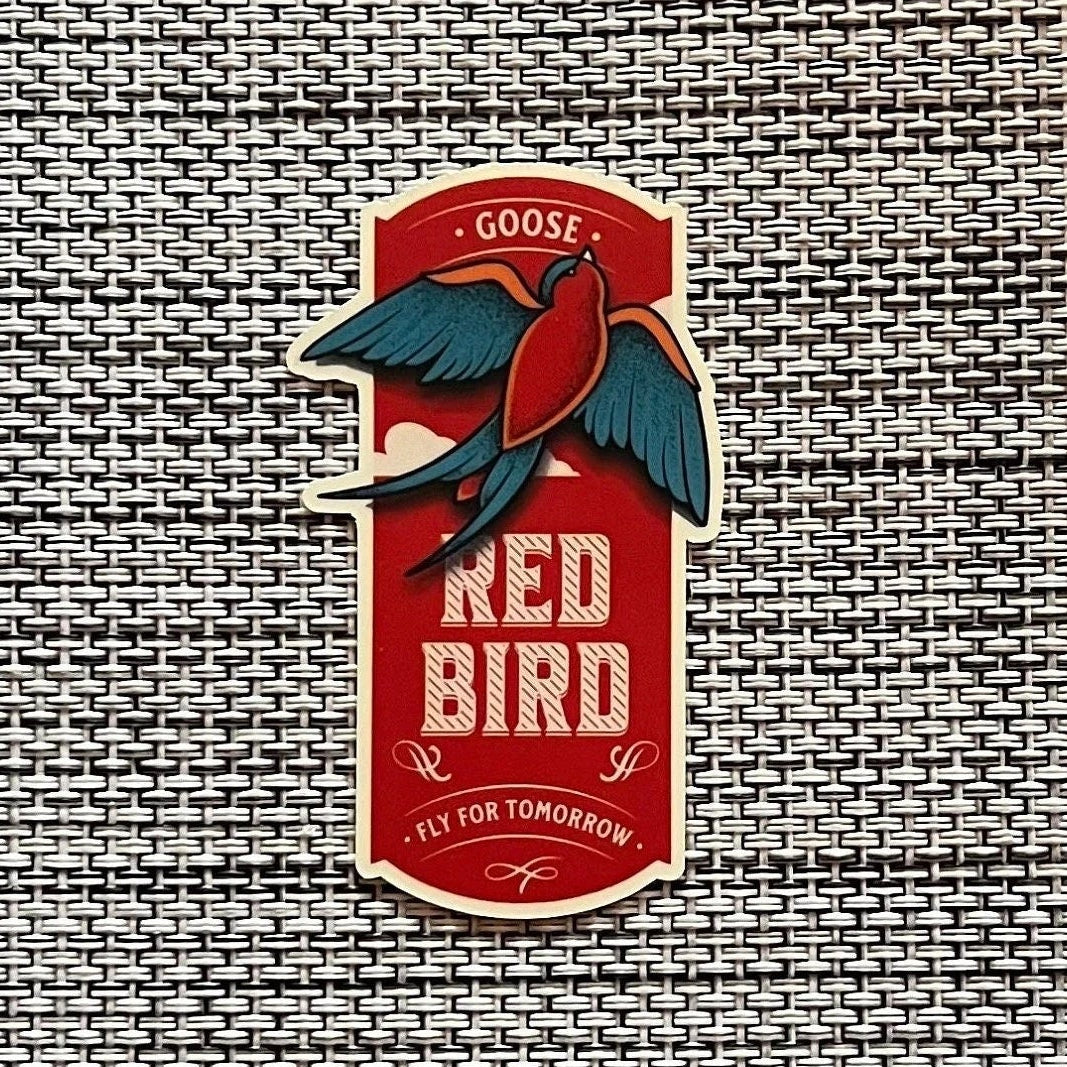 Goose Red Bird Fly For Tomorrow Red Cream Teal Vinyl Sticker Slap Matte Finish 2.75" x 1.59"