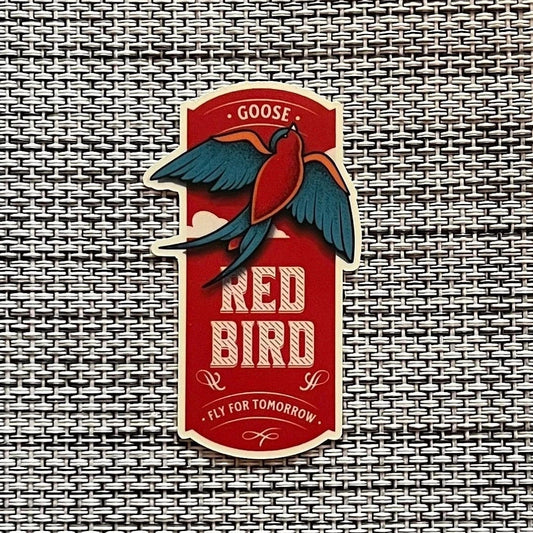 Goose Red Bird Fly For Tomorrow Red Cream Teal Vinyl Sticker Slap Matte Finish 2.75" x 1.59"