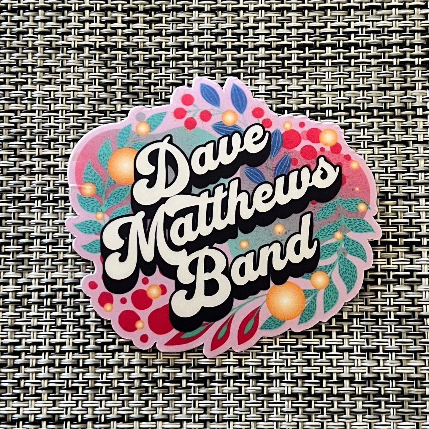Dave Matthews Band Retro Leaves Purple Teal Pink Blue Vinyl Sticker Slap 2.5" x 2.75" Matte Finish