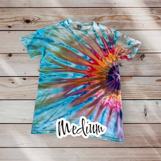 Mile High Dad Blue Purple Pink Orange Sunburst Ice Dye Tie Dye | Short Sleeve Shirt | 100% Cotton | Size MEDIUM