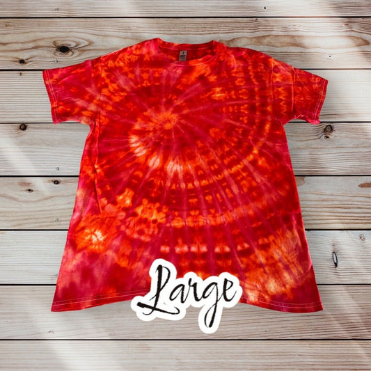 Dark Orange Spiral Ice Dye Tie Dye | Short Sleeve Shirt | 100% Cotton | Size LARGE