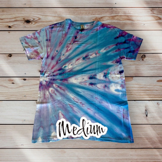 Mile High Dad Light Blue Lavender Purple Ice Dye Tie Dye | Short Sleeve Shirt | 100% Cotton | Size MEDIUM