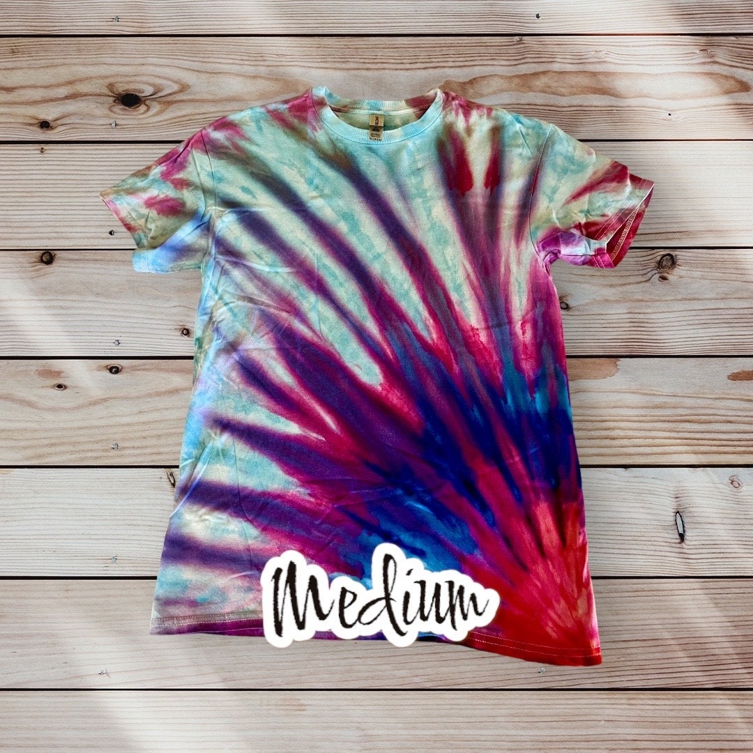 Mile High Dad Light Blue Pink Purple Sunburst Ice Dye Tie Dye | Short Sleeve Shirt | 100% Cotton | Size MEDIUM