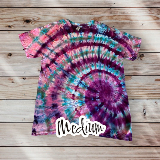 Mile High Dad Purple Pink Blue Spiral Ice Dye Tie Dye | Short Sleeve Shirt | 100% Cotton | Size MEDIUM