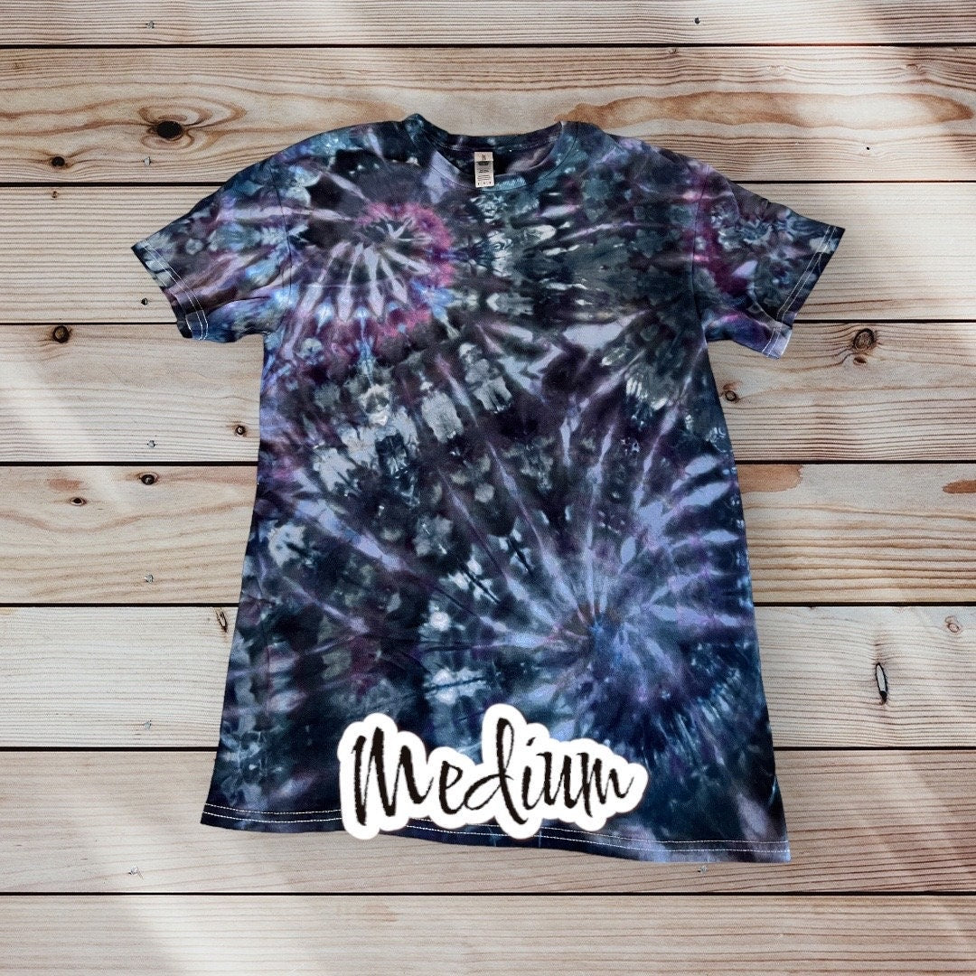 Mile High Dad Blue Purple Double Spiral Ice Dye Tie Dye | Short Sleeve Shirt | 100% Cotton | Size MEDIUM