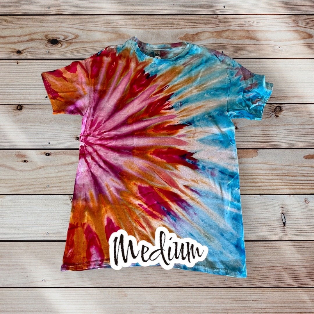 Mile High Dad Blue Pink Orange Sunburst Ice Dye Tie Dye | Short Sleeve Shirt | 100% Cotton | Size MEDIUM