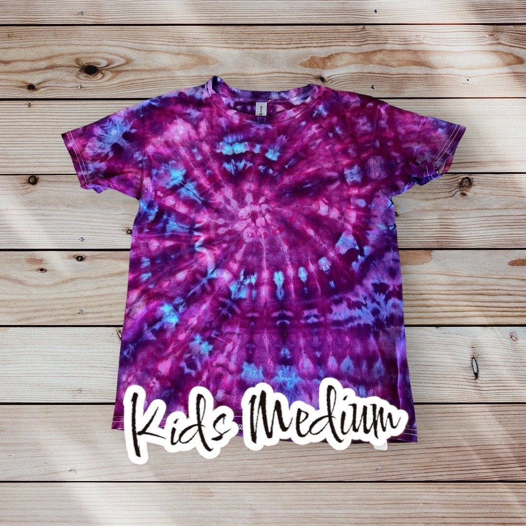 Mile High Dad Purple Blue Spiral Ice Dye Tie Dye | Short Sleeve Shirt | 100% Cotton | KIDS Size MEDIUM 10-12