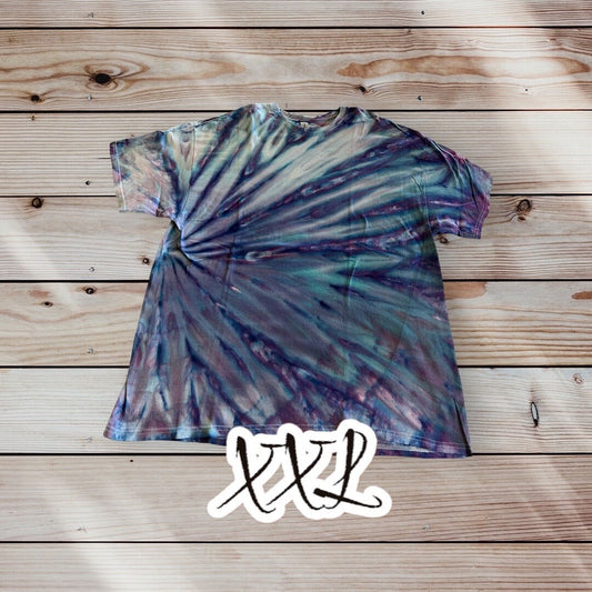 Purple Blue Sunburst Spiral Ice Dye Tie Dye | Short Sleeve Shirt | 100% Cotton | Size 2XL XXL