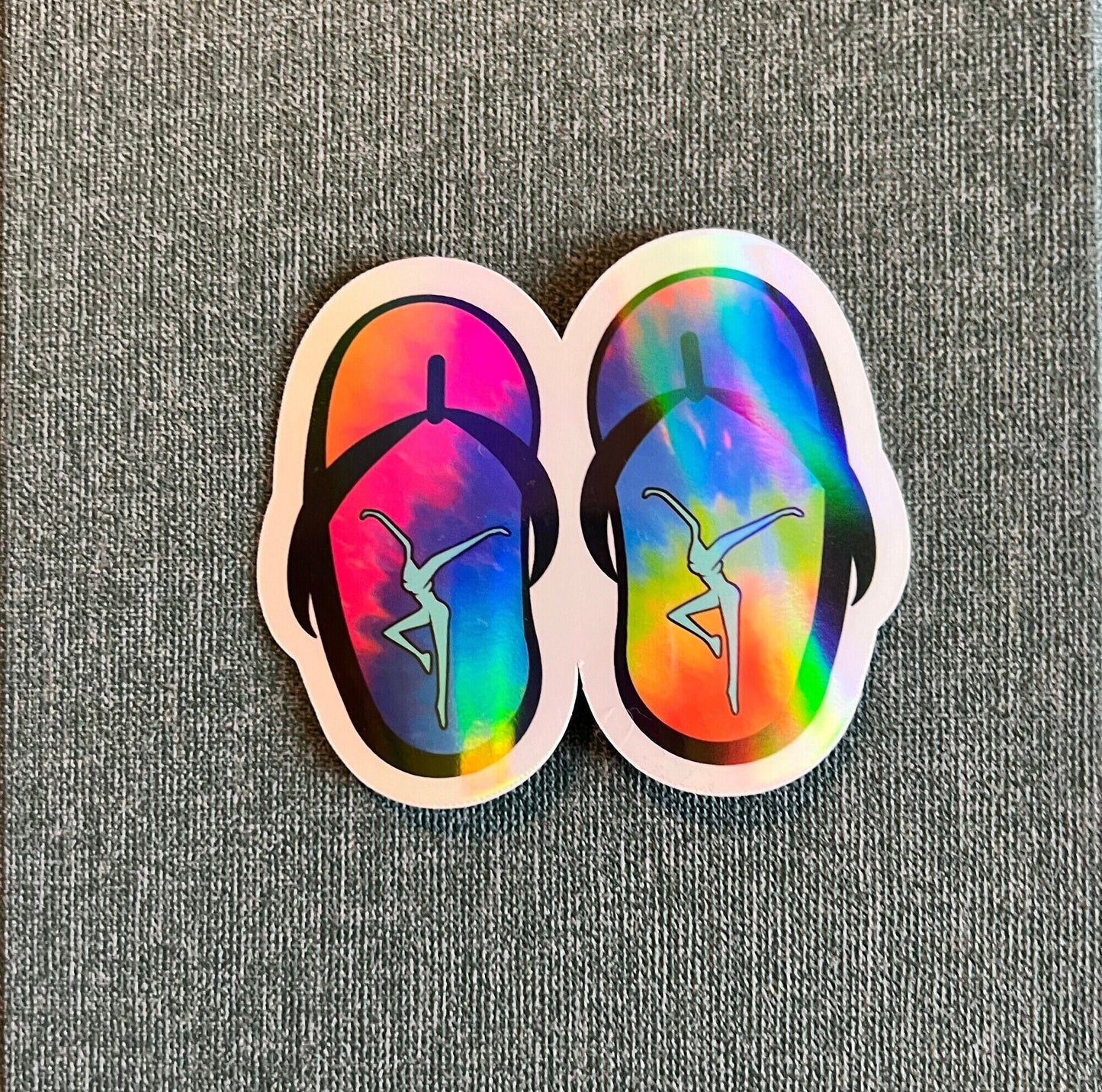 Rainbow Tie Dye Flip Flops Summer Sandals Vinyl Sticker Slap 2.3" x 2.75" Glossy Holographic Finish