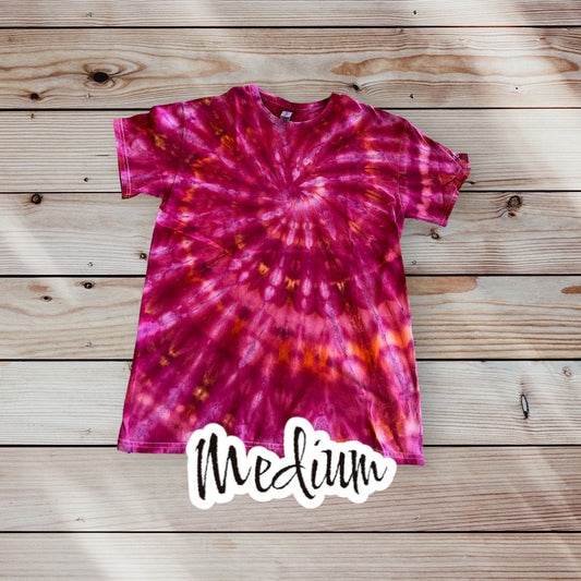 Mile High Dad Pink Orange Purple Spiral Ice Dye Tie Dye | Short Sleeve Shirt | 100% Cotton | Size MEDIUM