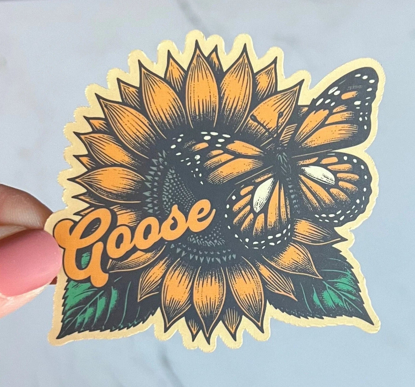 Goose Yellow Sunflower Butterfly Vinyl Sticker Slap 2.8" x 3.0" Matte Finish