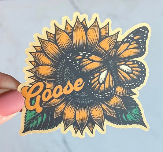 Goose Yellow Sunflower Butterfly Vinyl Sticker Slap 2.8" x 3.0" Matte Finish