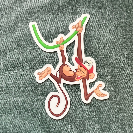 Goose Animal Monkey Tree to Tree Red Goose Hat Vinyl Sticker Slap Glossy Finish 3.3" x 2.3"