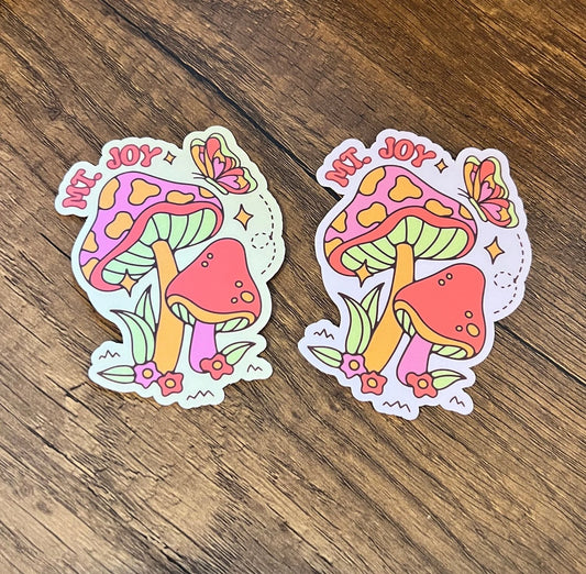 Mt. Joy Hippie Mushrooms Flowers Butterfly Retro Psychedelic Pink Orange Yellow Purple Sticker Slap Matte Finish 3.2" x 2.5"