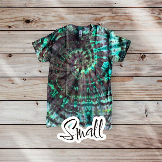 Mile High Dad Green Purple Spiral Ice Dye Tie Dye | Short Sleeve Shirt | 100% Cotton | Size SMALL