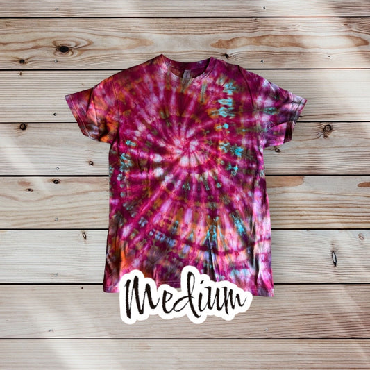 Mile High Dad Pink Orange Blue Spiral Ice Dye Tie Dye | Short Sleeve Shirt | 100% Cotton | Size MEDIUM