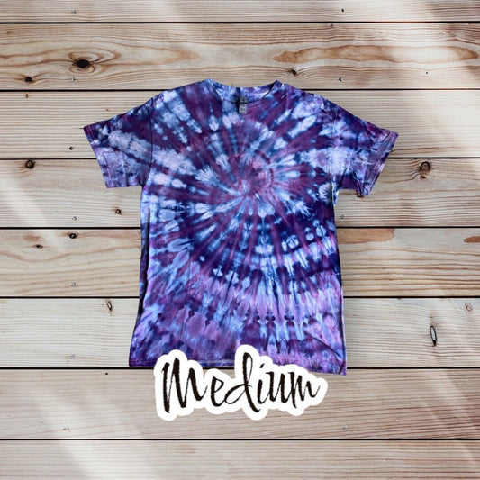 Mile High Dad Purple Lavender Light Blue Spiral Ice Dye Tie Dye | Short Sleeve Shirt | 100% Cotton | Size MEDIUM