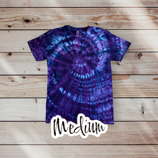 Mile High Dad Purple Blue Lavender Spiral Ice Dye Tie Dye | Short Sleeve Shirt | 100% Cotton | Size MEDIUM