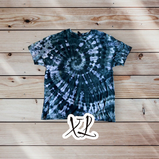Dark Green Dark Blue Spiral Ice Dye Tie Dye | Short Sleeve Shirt | 100% Cotton | Size XL