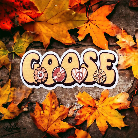 Goose Yellow Orange Brown Flowers Heart Peace Record Vinyl Sticker Slap Matte Finish 1.5" x 3.3"
