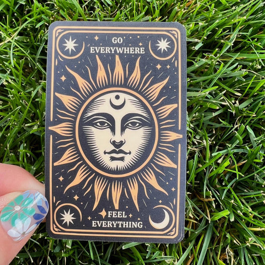 Goose Go Everywhere Feel Everything Western Sun Black Yellow Tarot Car Moon Stars Vinyl Sticker Slap 3.2" x 2" Matte Finish