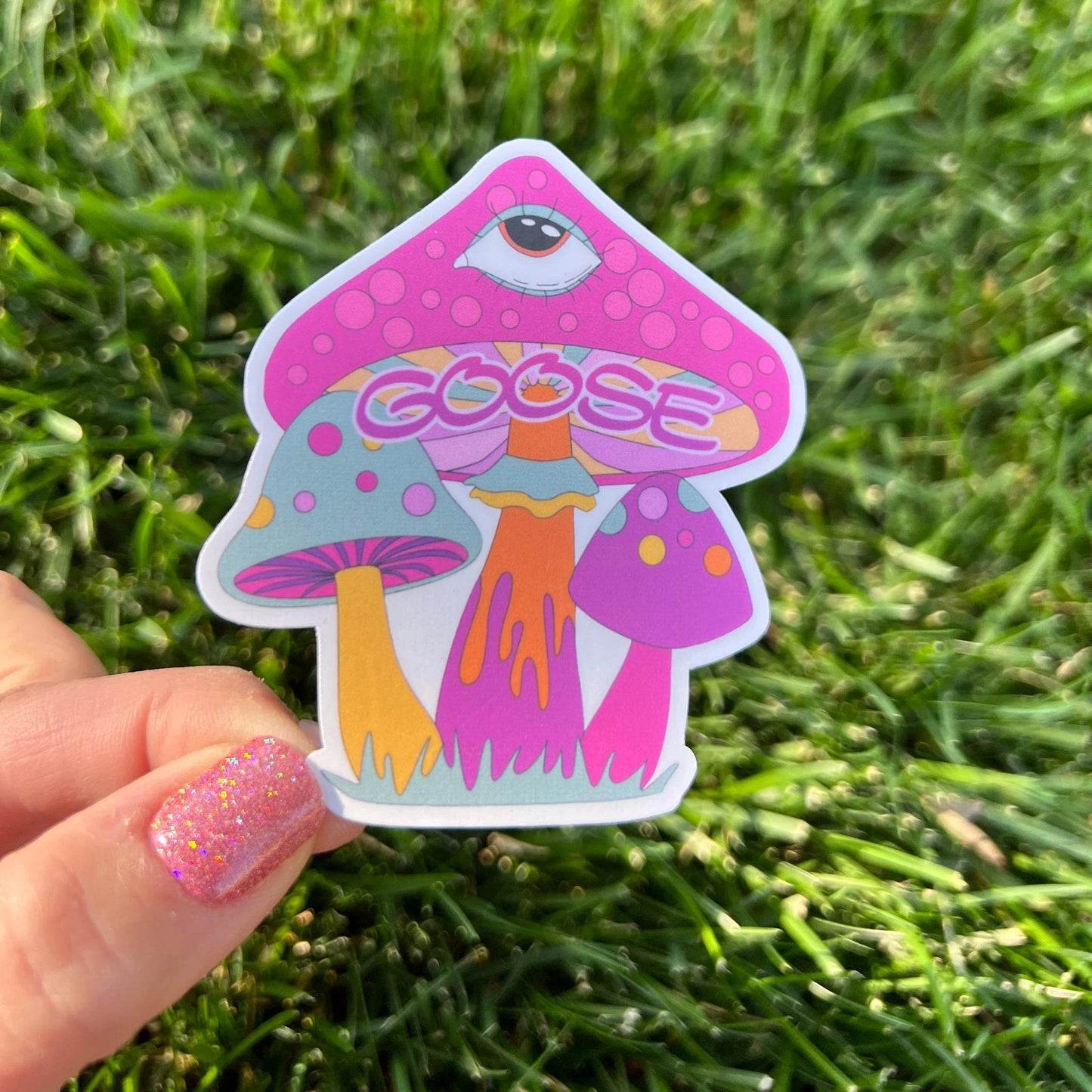 Goose Pink Purple Teal Mushrooms Retro Vinyl Sticker Slap Matte Finish 3" x 2.7"