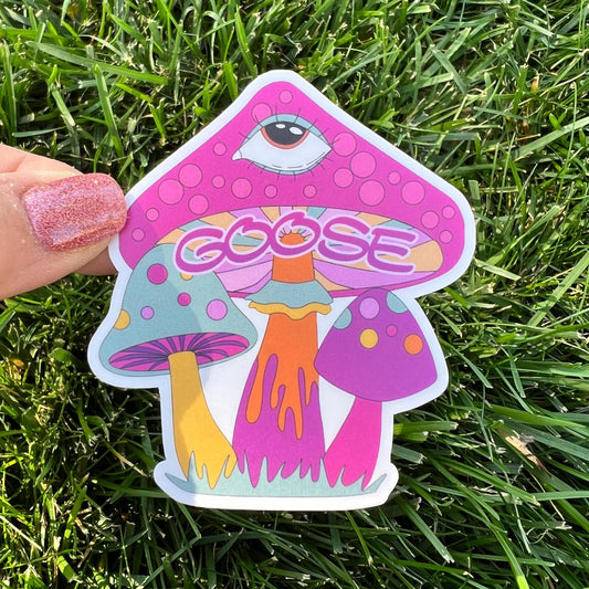 Goose Pink Purple Teal Mushrooms Retro Vinyl Sticker Slap Matte Finish 3" x 2.7"