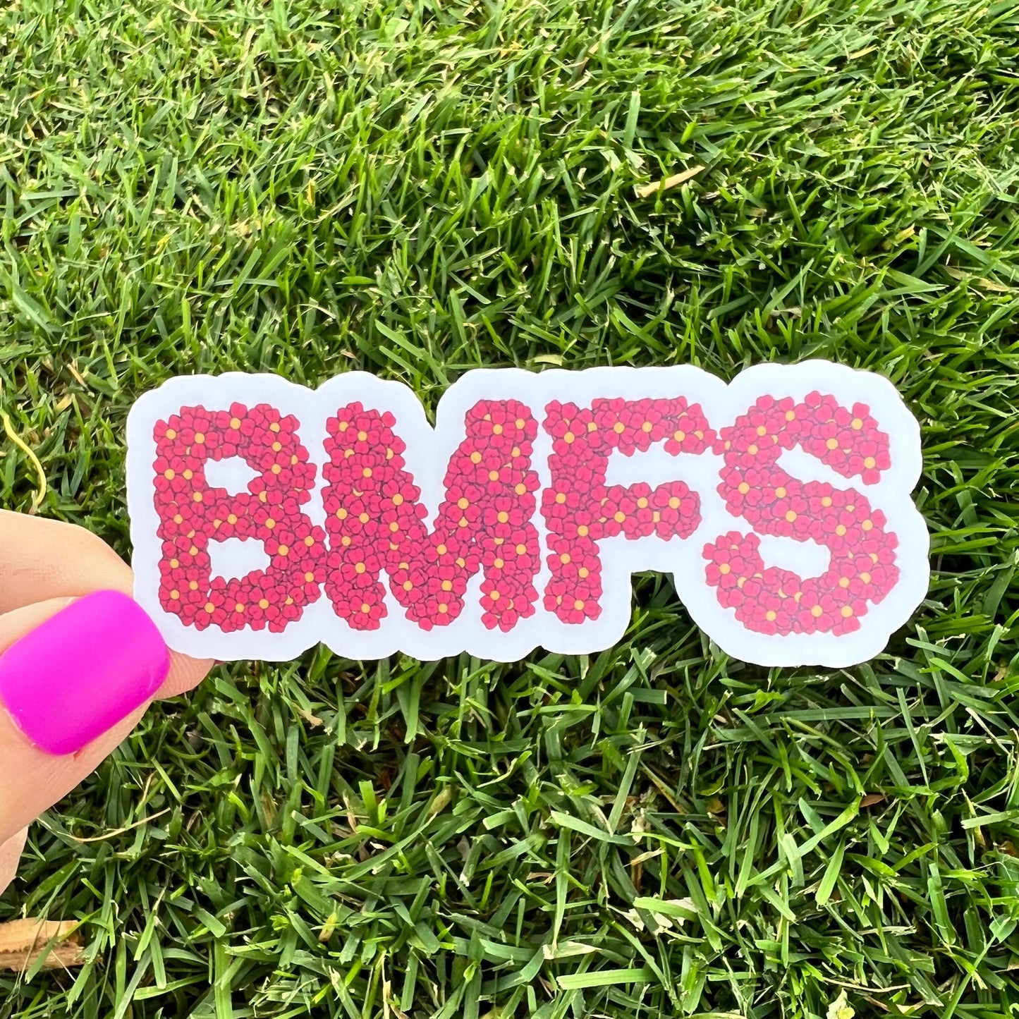 BMFS Red Daisy Vinyl Sticker Slap Matte Finish 1.25" x 3.3"
