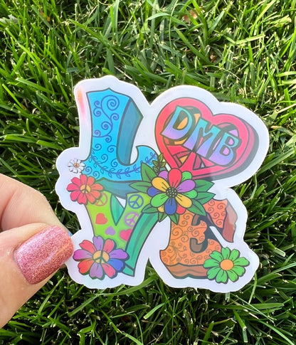 LOVE DMB Pink Peace Sign Heart Flowers Vinyl Sticker Slap 2.6" x 2.6" Glossy Holographic Finish