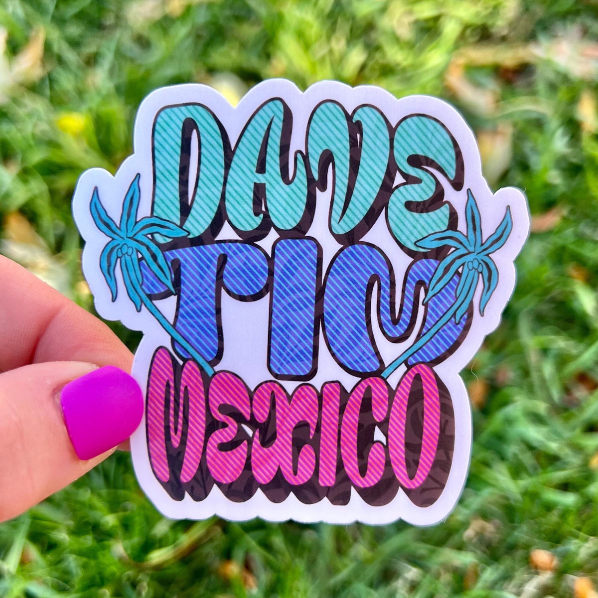Dave & Tim Mexico Retro Funky Letters Palm Trees Vinyl Sticker Slap 3" x 3.1" Matte Finish