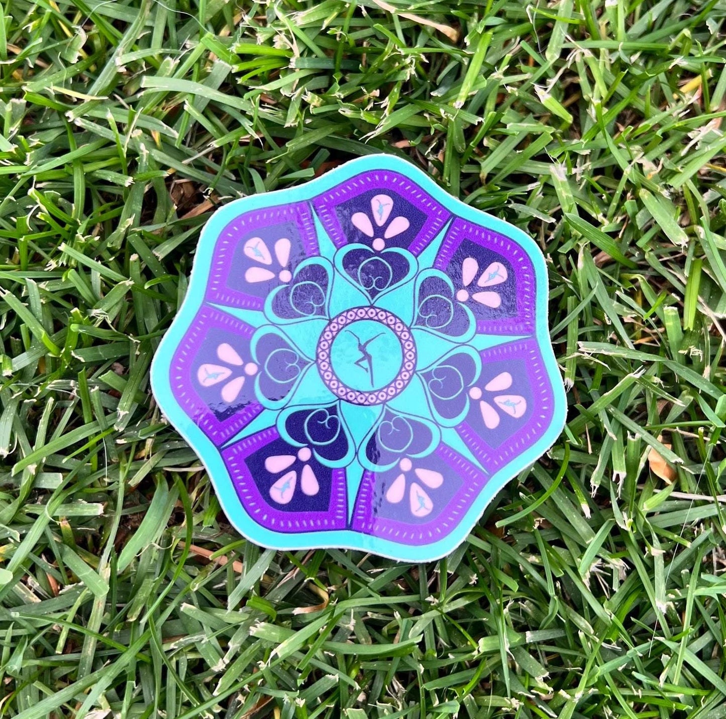 Flower Bloom Lavender Purple Teal Dark Blue Vinyl Sticker Slap 3" x 3" Glossy Finish
