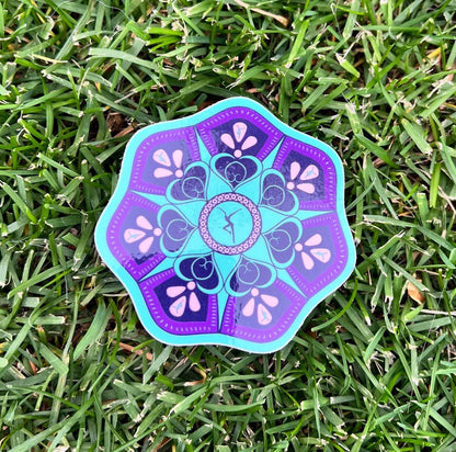 Flower Bloom Lavender Purple Teal Dark Blue Vinyl Sticker Slap 3" x 3" Glossy Finish