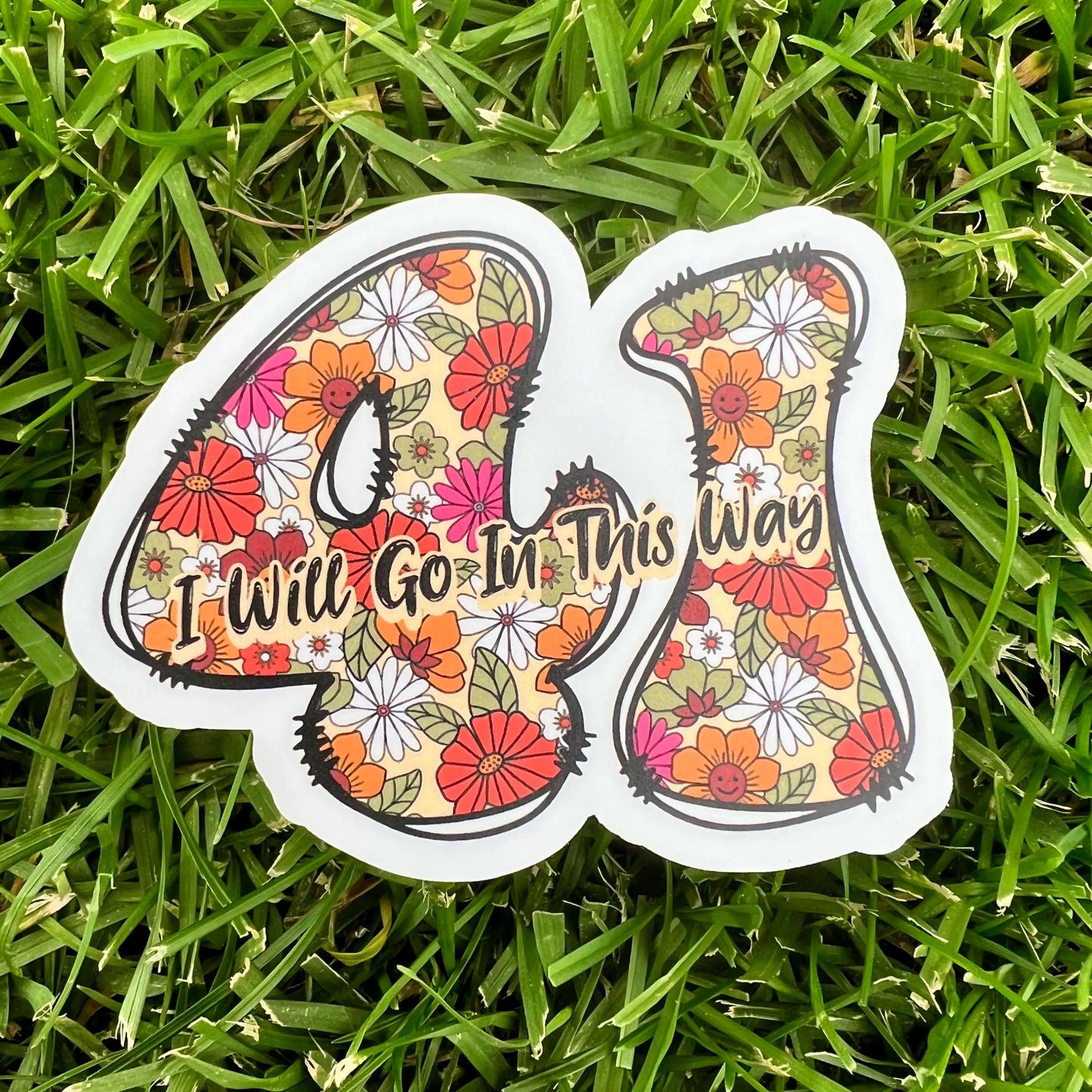 41 I Will Go In This Way Lyrics Retro Pink Orange Yellow Green Daisy Smiley Faces Vinyl Sticker Slap 2.6" x 3" Matte Finish