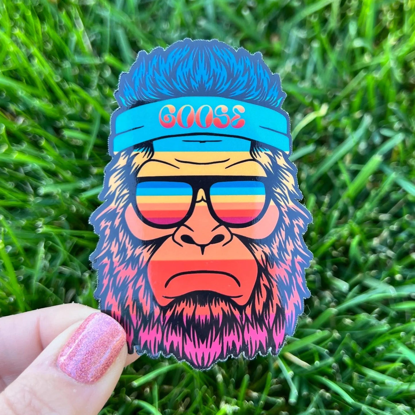 Goose YETI Blue Teal Yellow Orange Red Sunglass Bandana Vinyl Sticker Slap Glossy Finish 3.3" x 2.25"