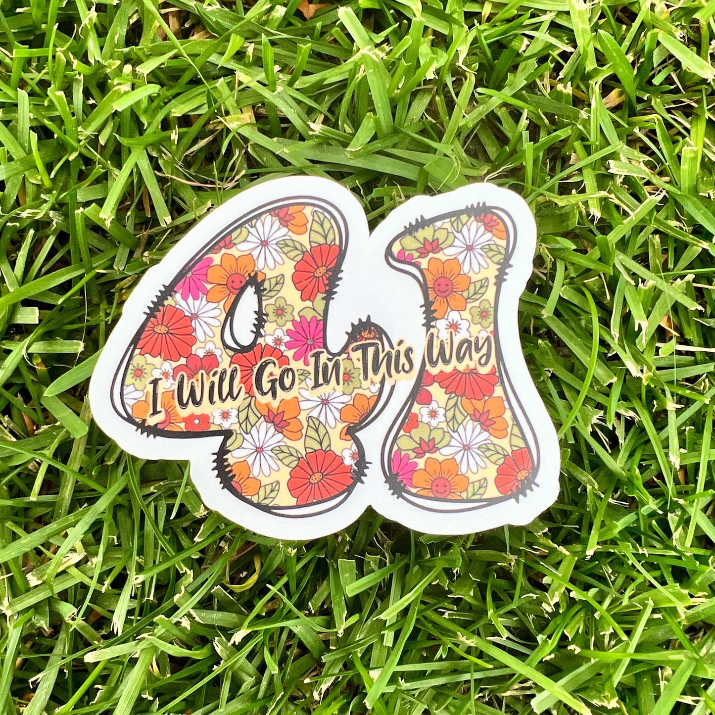 41 I Will Go In This Way Lyrics Retro Pink Orange Yellow Green Daisy Smiley Faces Vinyl Sticker Slap 2.6" x 3" Matte Finish