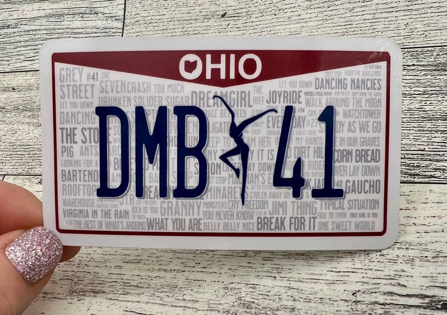 Ohio License Plate DMB 41 Song Titles Vinyl Sticker Slap 2.2" x 3.8" Glossy Finish