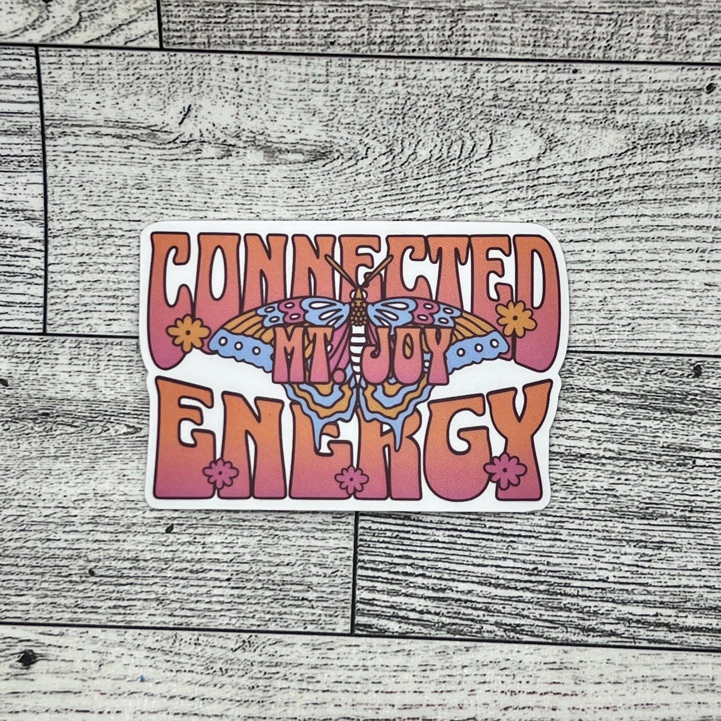 Mt. Joy Connected Energy Orange Pink Blue Butterfly Retro Vinyl Sticker Slap Matte Finish 2.2" x 3.3"