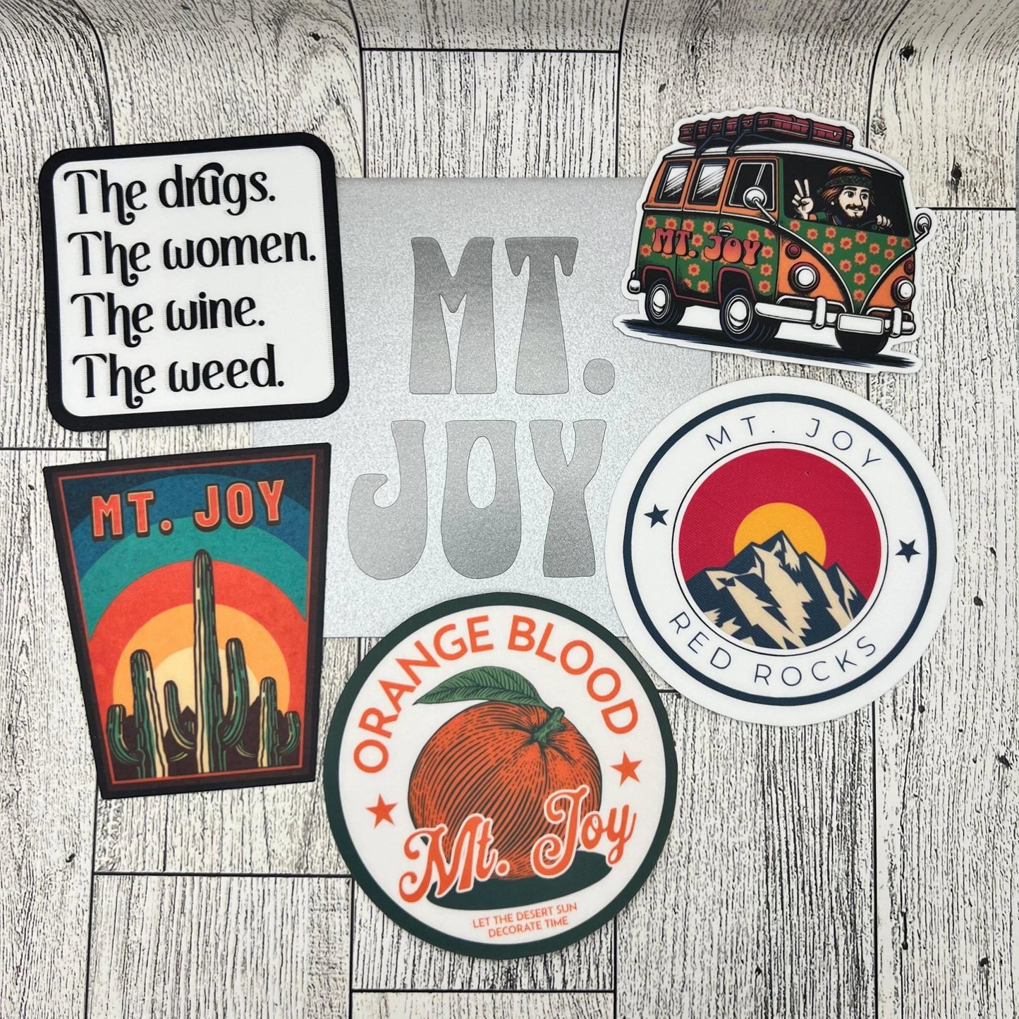 Mt. Joy 5 Vinyl Stickers Slaps Silver Lining Red Rocks Astrovan Orange Blood 4" x 4" Gift Envelope Christmas Birthday Holidays