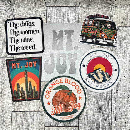 Mt. Joy 5 Vinyl Stickers Slaps Silver Lining Red Rocks Astrovan Orange Blood 4" x 4" Gift Envelope Christmas Birthday Holidays