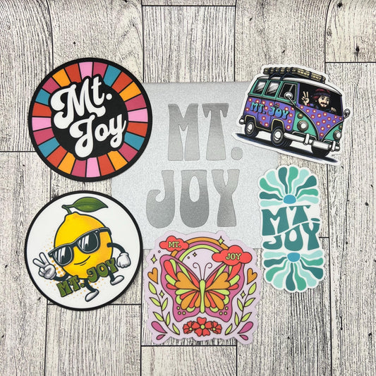Mt. Joy 5 Vinyl Stickers Slaps Silver Lining Red Rocks Astrovan Lemon Tree Silver 4" x 4" Gift Envelope Christmas Birthday Mother's Day Holidays