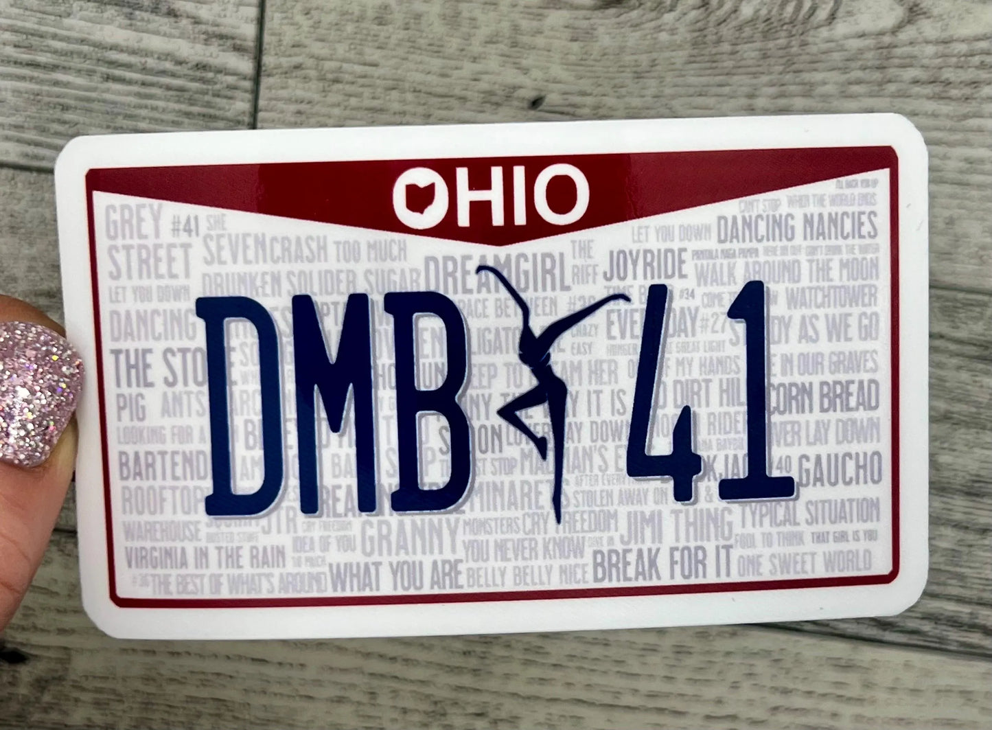 Ohio License Plate DMB 41 Song Titles Vinyl Sticker Slap 2.2" x 3.8" Glossy Finish